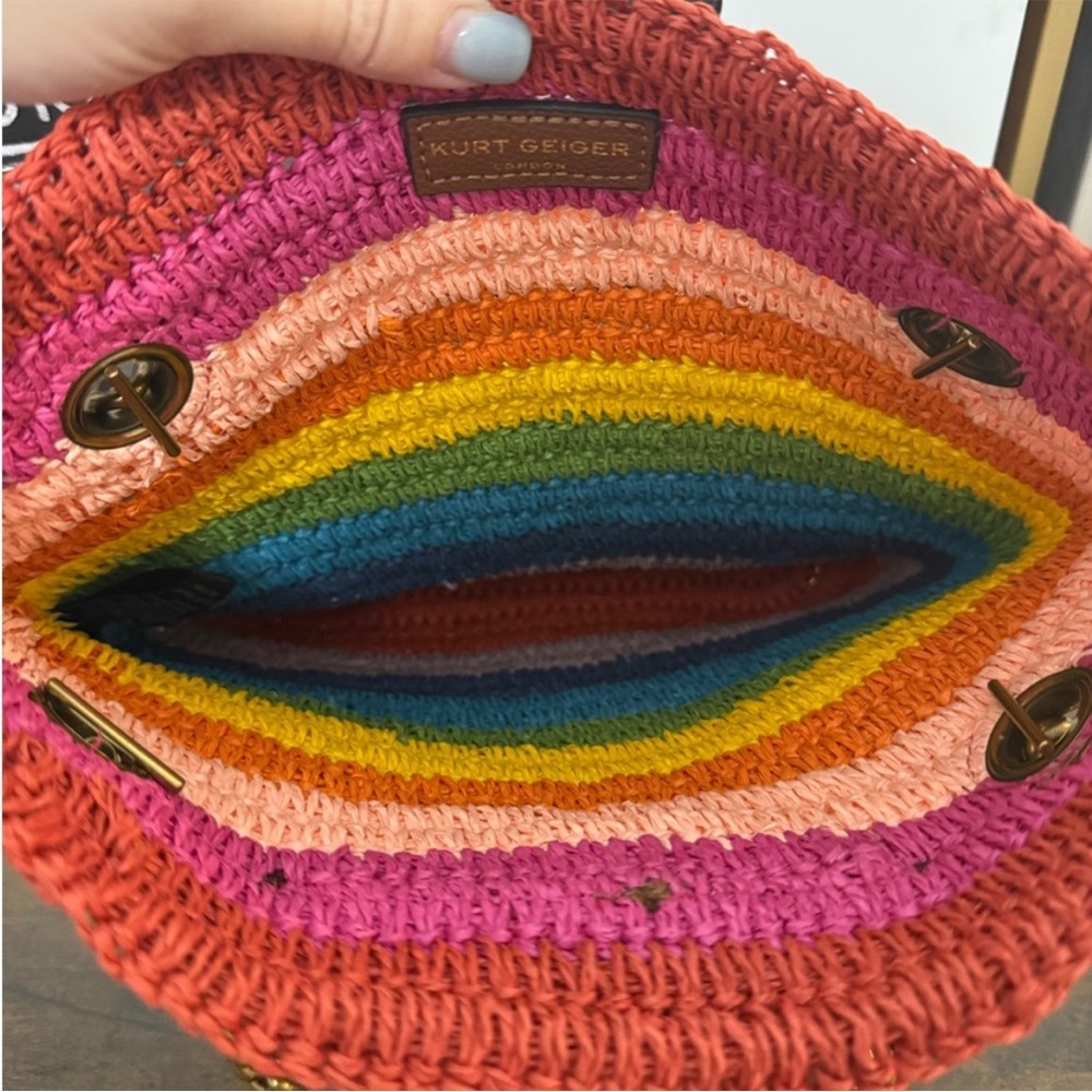 Kurt Geiger Rainbow Raffia shoulder bag/ tote w chunky chain and leather straps - Picture 8 of 10